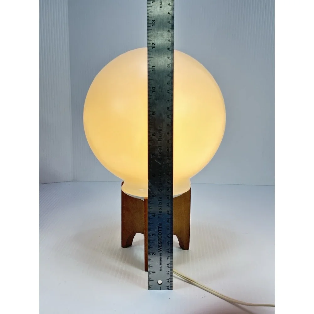 Vintage Mid Century Wood Base Plastic Orb Table Lamp Light MCM Yugoslavian